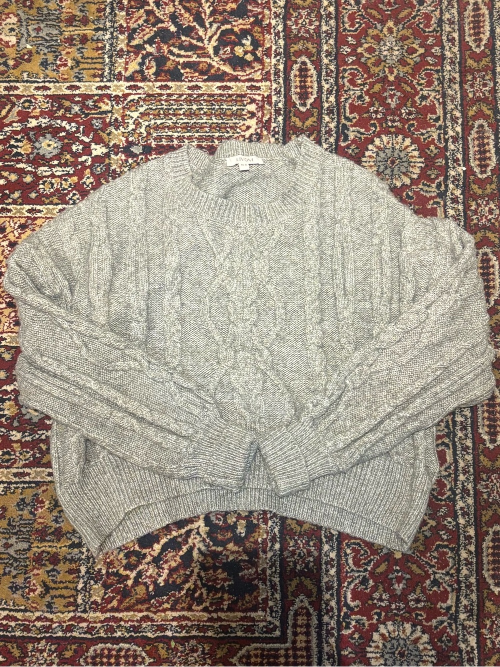 Cozy Gray Cable Knit Crewneck Sweater - Women